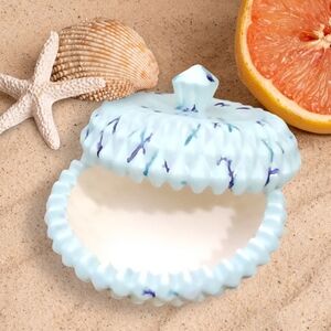 Ceramic Mermaid Style Fitted Shell Dish w/ Lid Storage/Trinket Decor